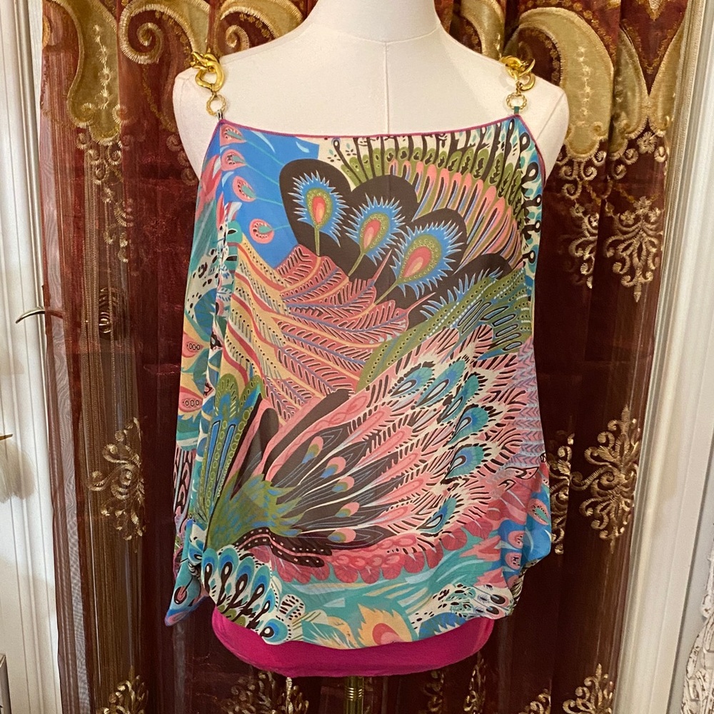 Vintage Pink Peacock Semi Sheer Top Dress